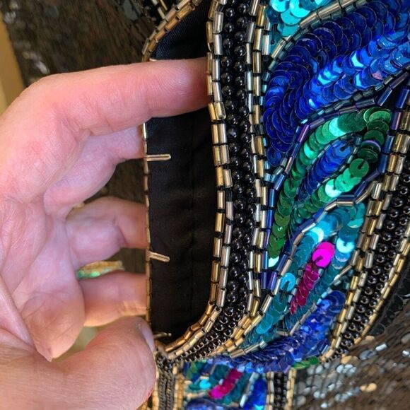 Stenay Vintage 80s Silk Sequins Dinner Jacket Black w/ Multicolor Trim Lined Lg - Picture 10 of 11